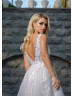 Beaded Lace Tulle Deep V Back Sexy Wedding Dress